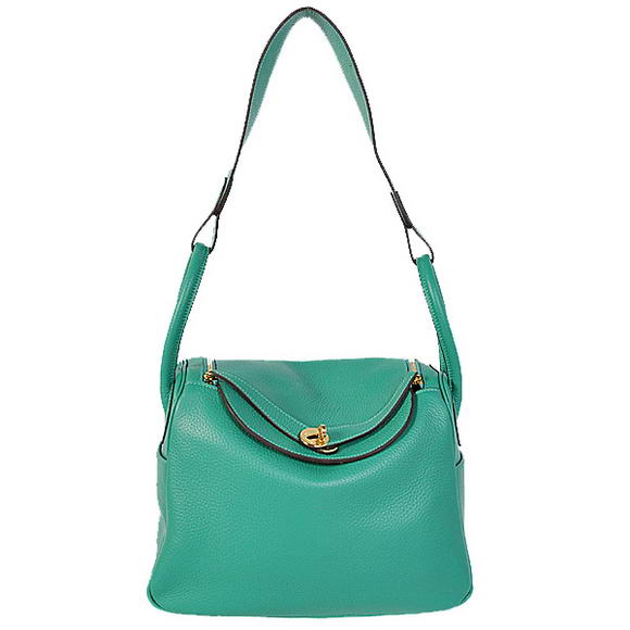 High Quality Replica Hermes Lindy 30CM Havanne Handbags 1057 Green Leather Golden Hardware - Click Image to Close